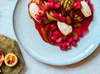 Olive oil & rosemary pancakes with rhubarb & orange