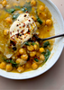 Hearty chickpea broth with whipped tahini.