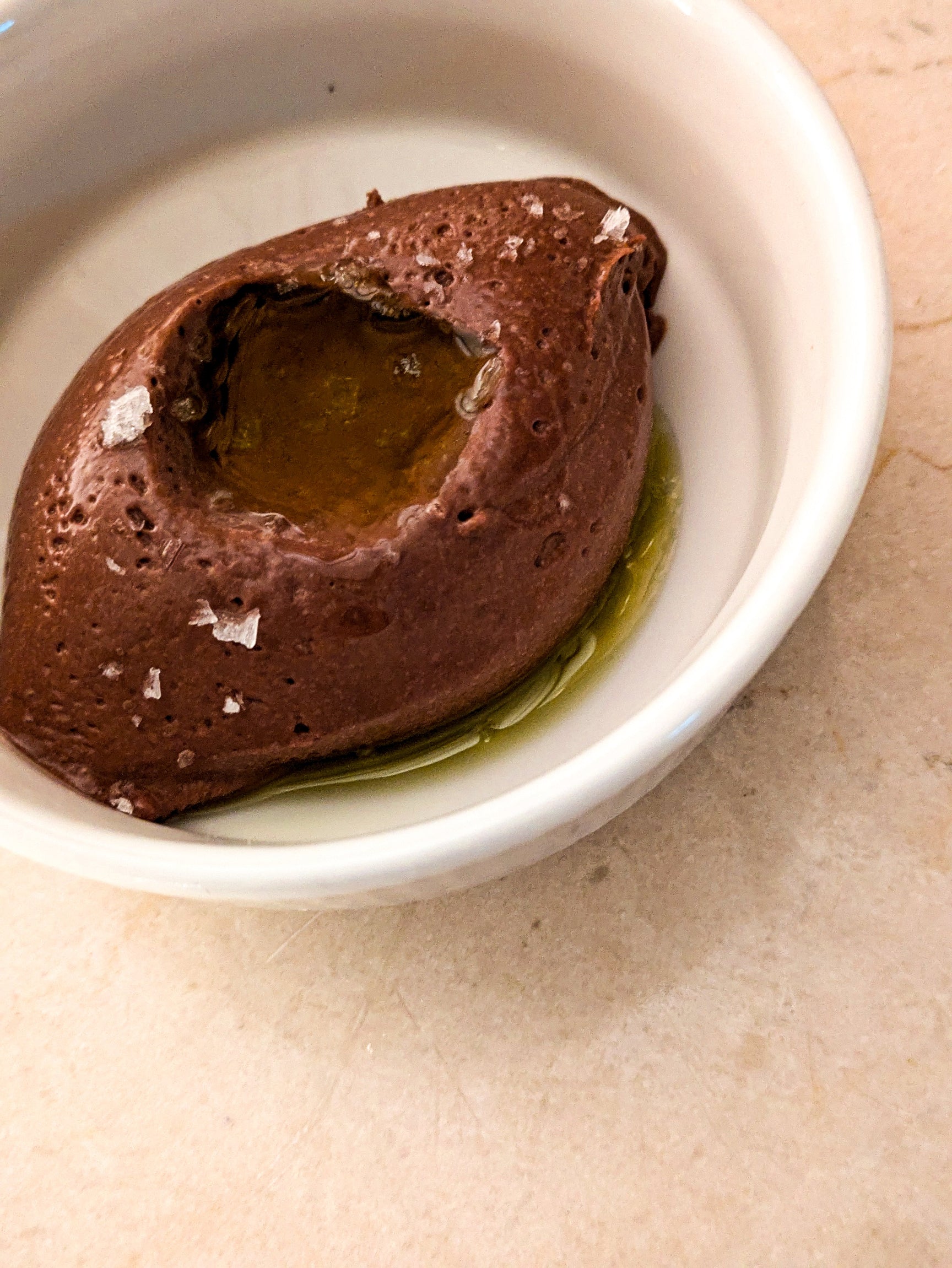 Chocolate mousse and extra virgin olive oil.