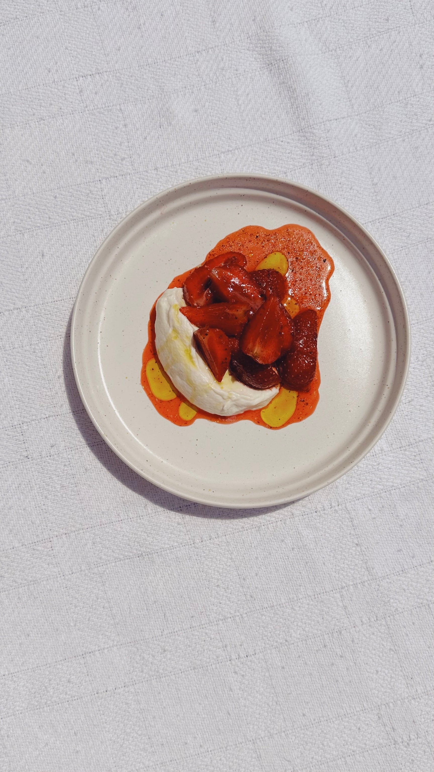 Strawberries and cream with olive oil