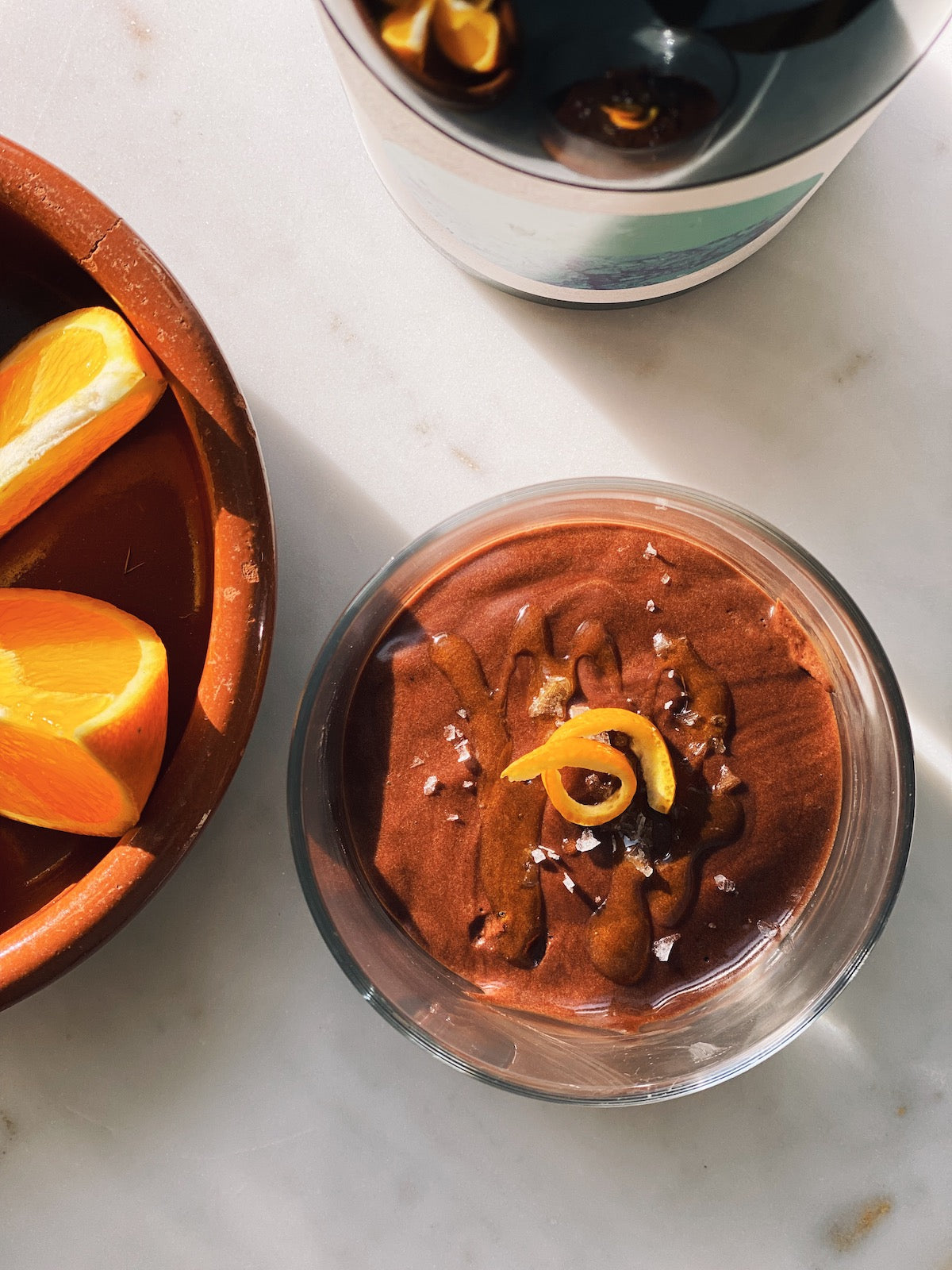 Vegan chocolate mousse with olive oil