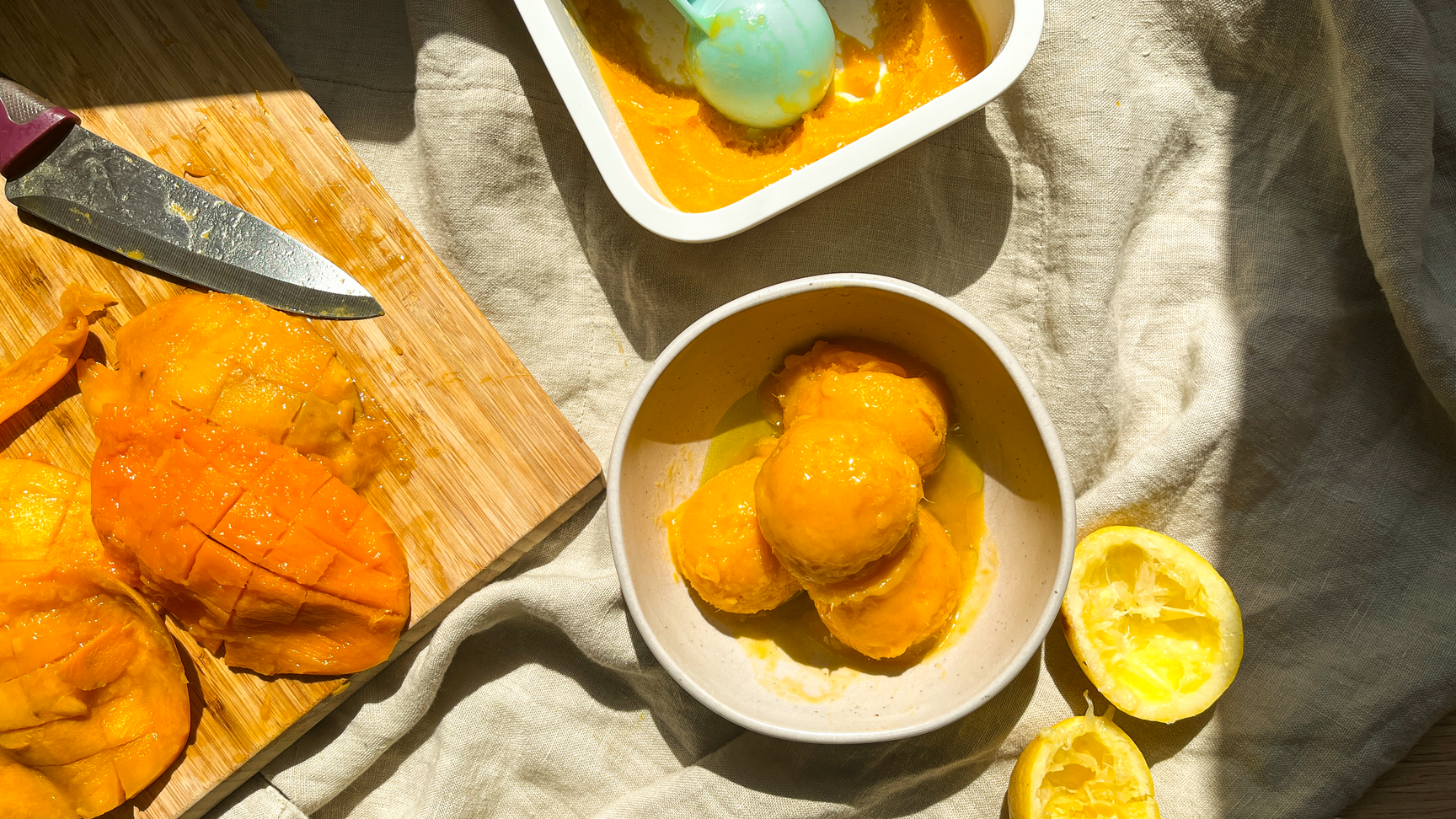 Mango sorbet with olive oil