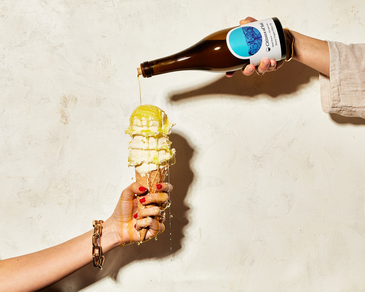 Extra virgin olive oil with ice cream.