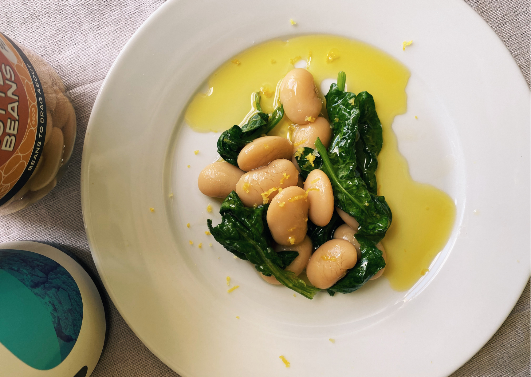 Butter beans, spinach, and extra virgin olive oil