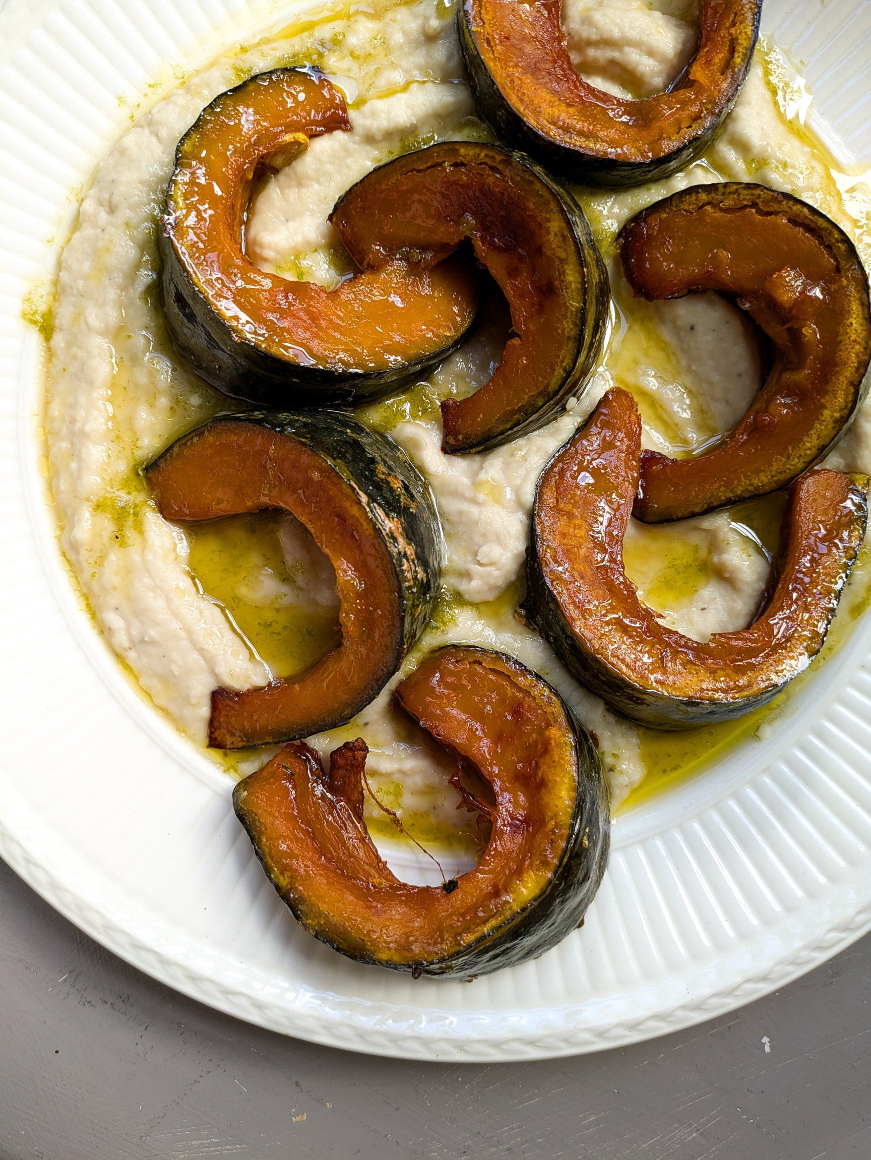 Roasted pumpkin, white bean purée & bergamot dressing.