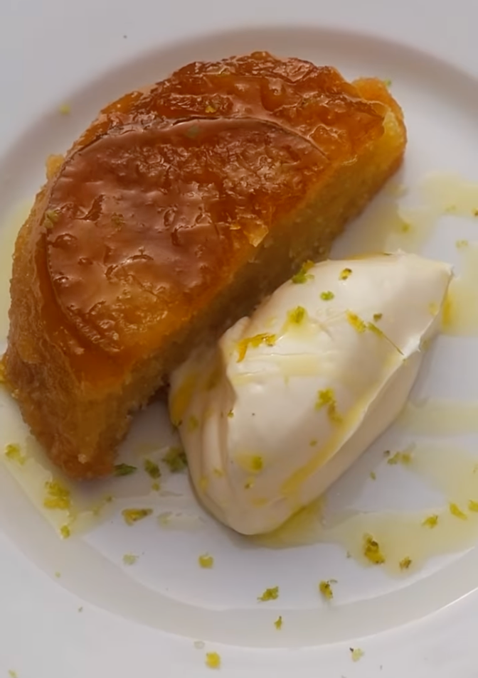 Olive oil steamed pudding with bergamot.