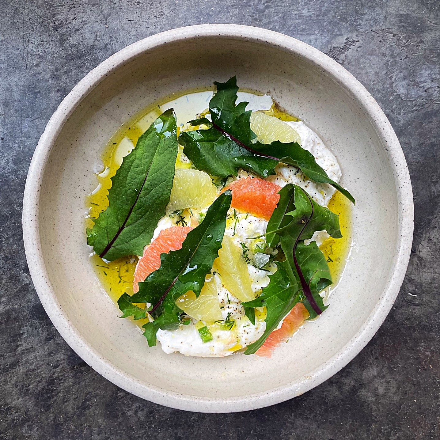Burrata, citrus, chilli and extra virgin olive oil.