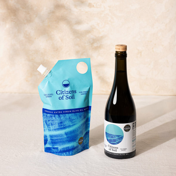 Greek Extra Virgin Olive Oil Bottle and Pouch Set